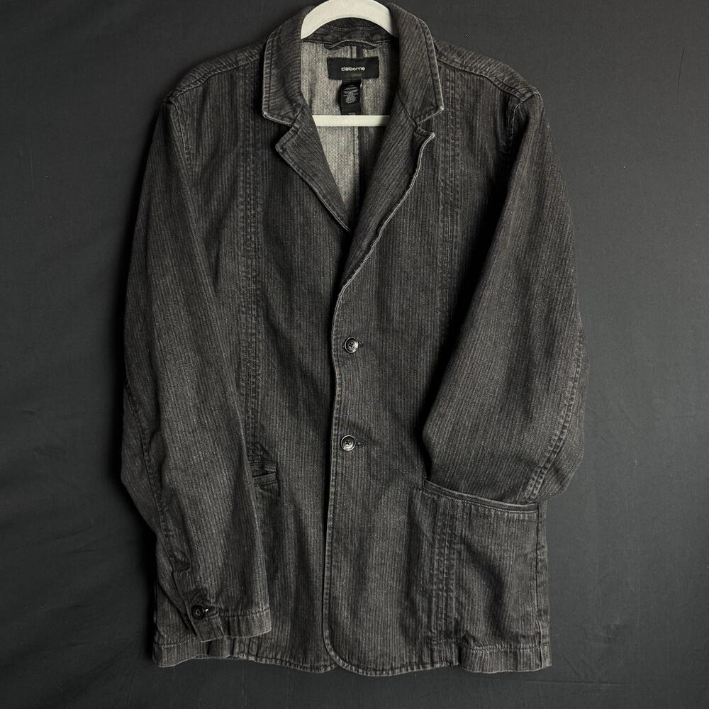 Claiborne Blazer Mens 40 Gray Corduroy Striped Sport Coat Casual Jacket Cotton